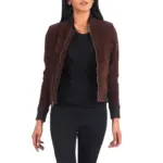 Women's Brown Goatskin Suede Bomber Jacket