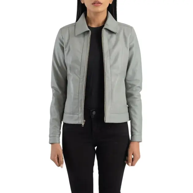 Sunsiraj women's grey leather jacket