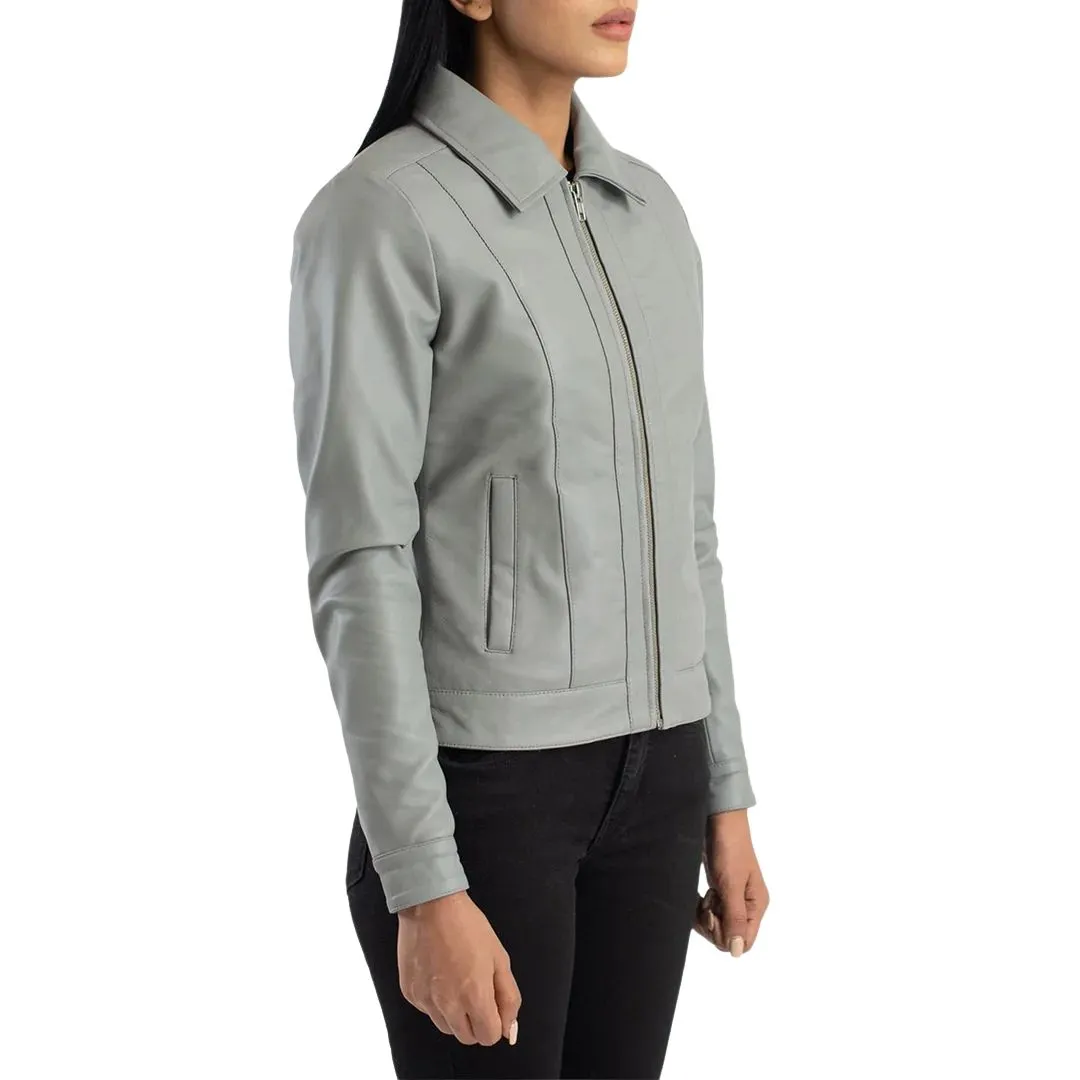 Women's grey sheepskin leather jacket