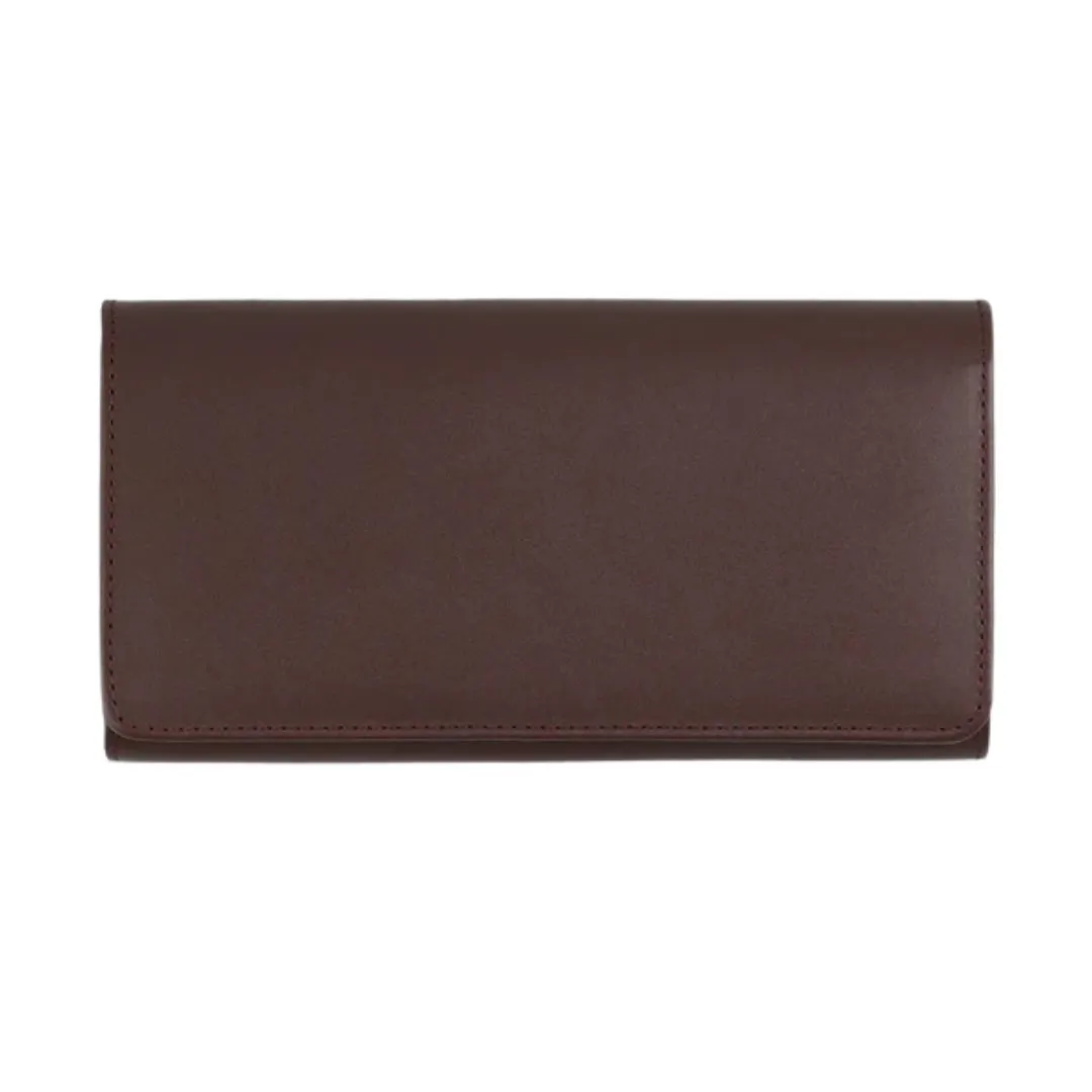 Women's long leather wallet interior with card and cash compartments