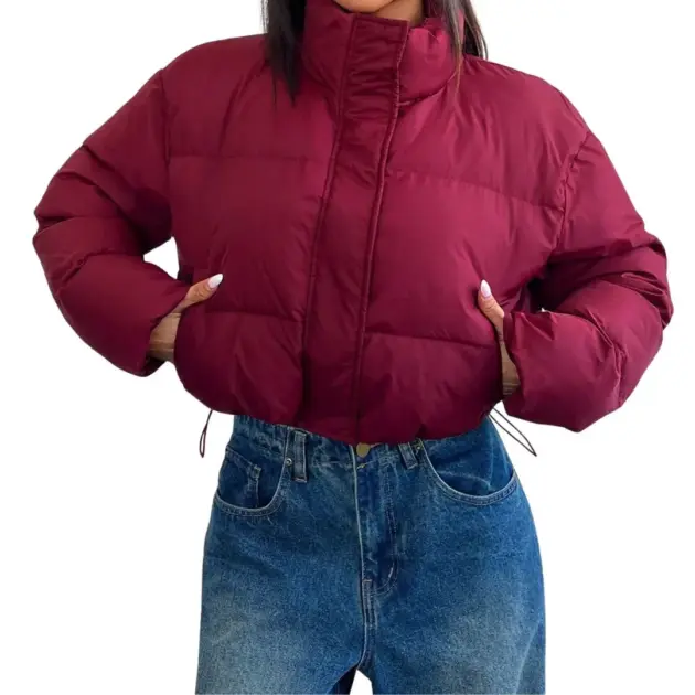 Women's wine cropped puffer jacket