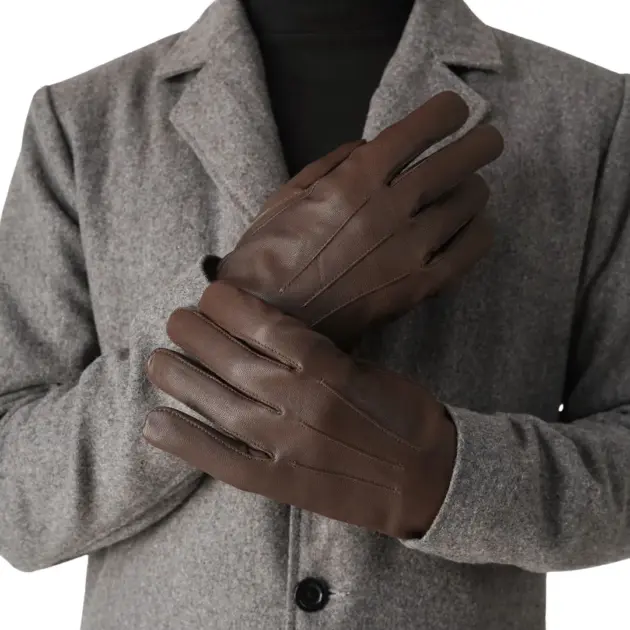 Brown full-grain leather dress gloves for men