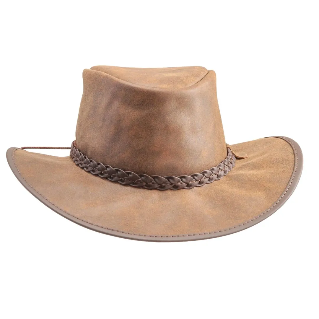 Brown Crushable Leather Outback Hat - Image 2